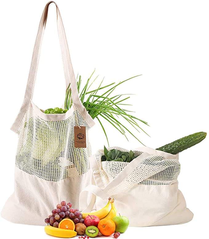 野菜のための長いハンドルの綿の再利用可能な買い物袋の網袋の市場袋のリサイクル