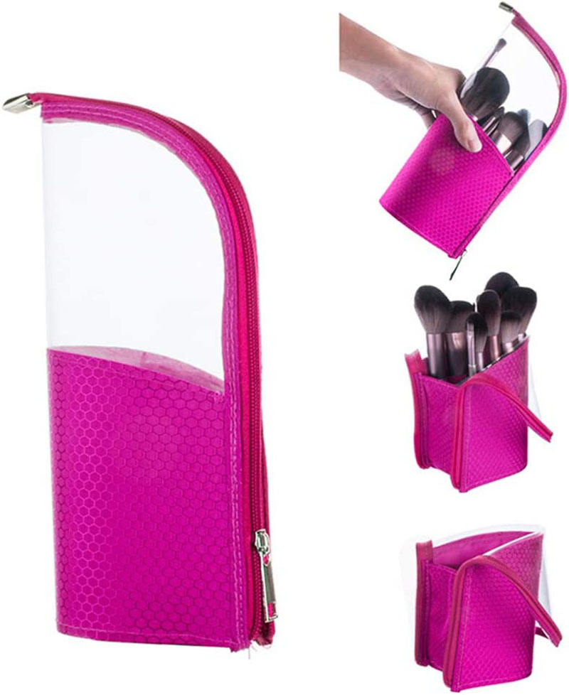 卸売旅行化粧ブラシバッグクリア化粧品バッグ女性透明ポータブル防水スタンドアップ化粧ブラシポーチ
