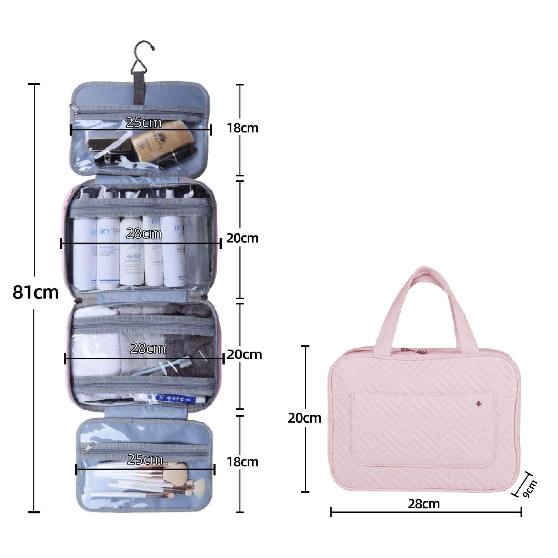 ポータブル大容量ハンギングポータブル旅行防水トイレタリーバッグ化粧品多機能収納バッグ