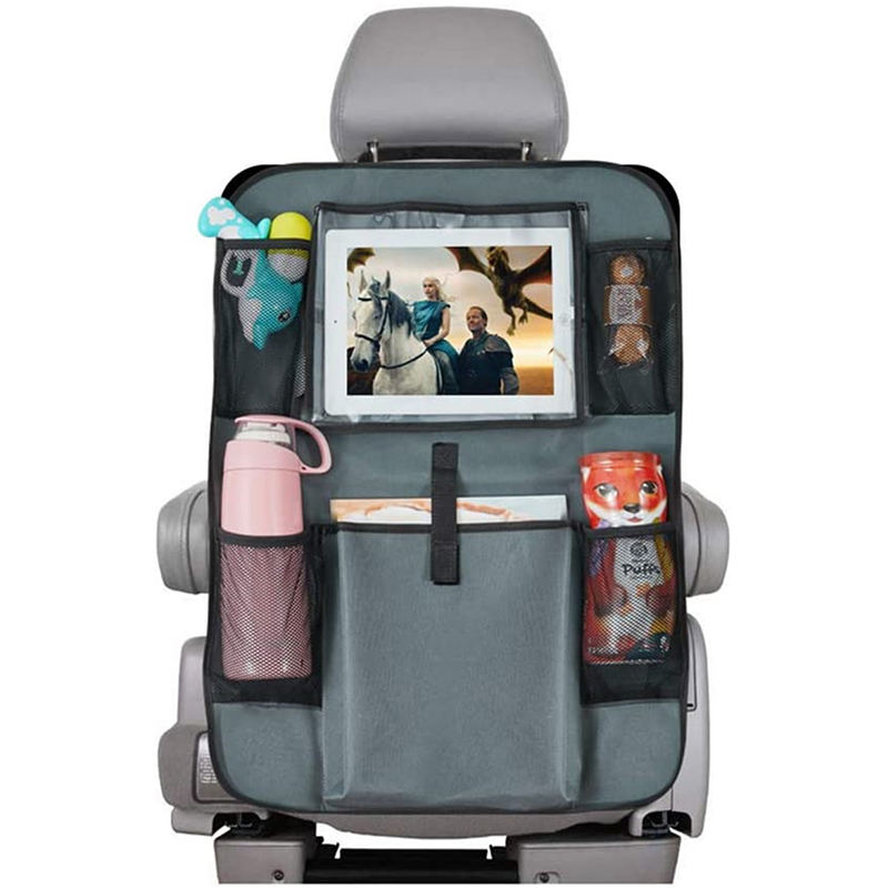 後部座席カーオーガナイザー 子供用キックマットカバー カーシートプロテクター タッチスクリーン付き iPadホルダー 収納ポケット 車両旅行