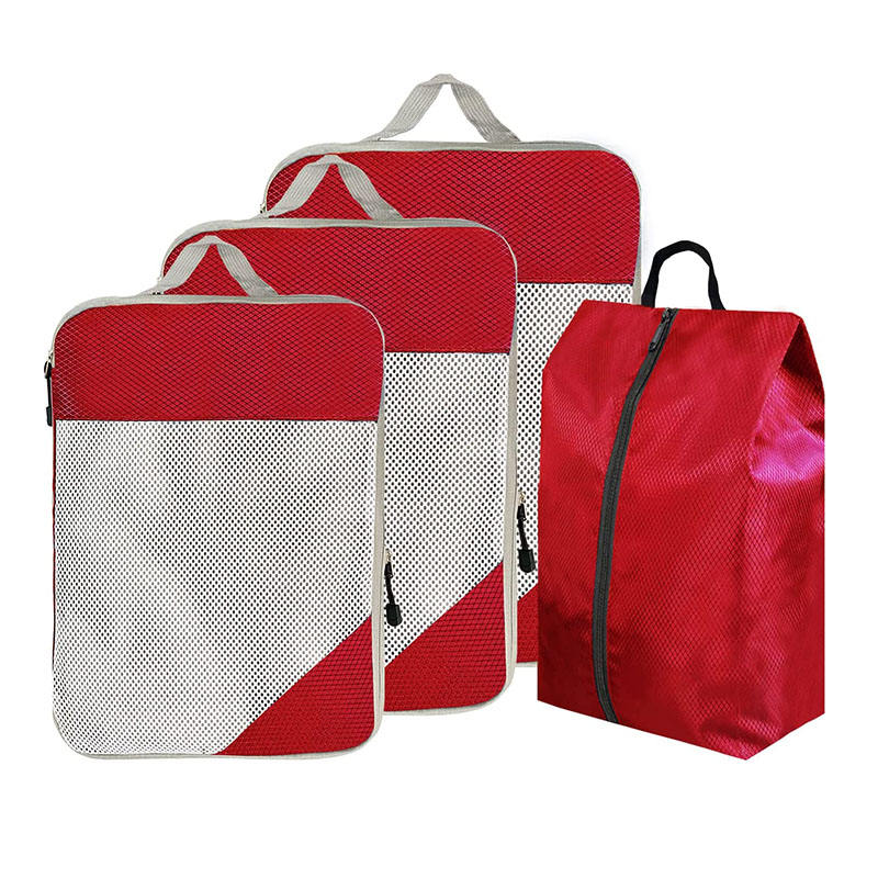 赤い防水圧縮 4 個旅行アクセサリー オーガナイザー荷物キューブ バッグ パッキング キューブ服