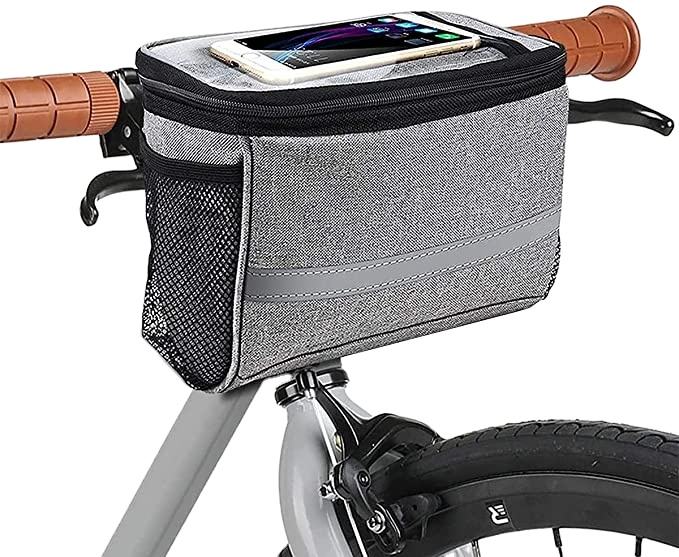 防水バイクバスケット断熱サーマルクーラーバッグ、バイク電話マウント付きバイクハンドルバーバッグ